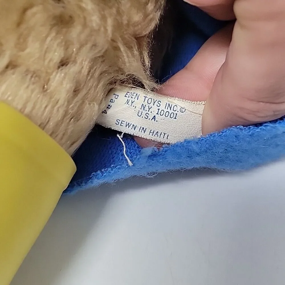 Vintage Paddington Bear Doll Raincoat Rain Boots Blue Yellow Toy 1977 Eden Toys